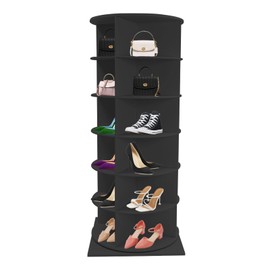 FIPINIXK 6 Tier Rotating Shoe Rack Tower, Rotating Shoe Organizer Holding 24 Pairs of Shoes Freestanding Spinning Shoe Rack Tower for Living Room Entryway Shoe Storage Cabinet, Black