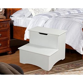 Kings Brand Large White Finish Wood Bedroom Step Stool With Storage