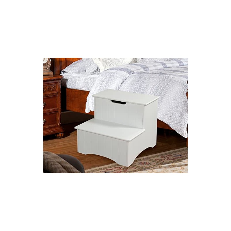 Kings Brand Large White Finish Wood Bedroom Step Stool With