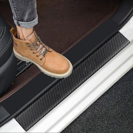 Newace Car Door Sill Protector for Silverado: Door Entry Guard Scuff Sill Protector Plate Accessories Carbon Fiber Anti-Scratch Sticker for Chvey Silverado 1500 2500 3500 HD Accessories- 4Pcs(Red)