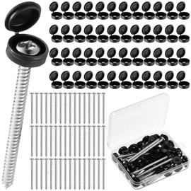 Zhengmy 3 Inch Shutter Screws and Caps Bulk Shutter Fasteners 304 Metal Stainless Steel Screws with Vinyl Caps for Outside Windows Hardware Railings Furniture(48 Set,Black)