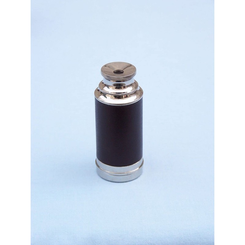 Hampton Nautical Scout's Chrome/Leather Spyglass Telescope with Black Rosewood Box,