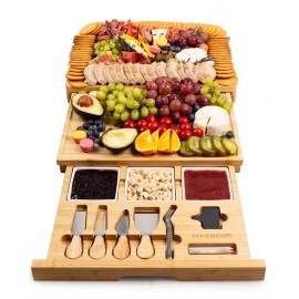 Maxboro Extra Large Charcuterie Board Set, for Mom from Daughter Son, Premium Bamboo ...