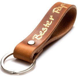 ELBERCRAFT® Leather Keyring Gift for Women or Men Vegetable Tanned Brown with Engraving 12 cm Made in Germany Leather Keychain, Best Dad, Classic