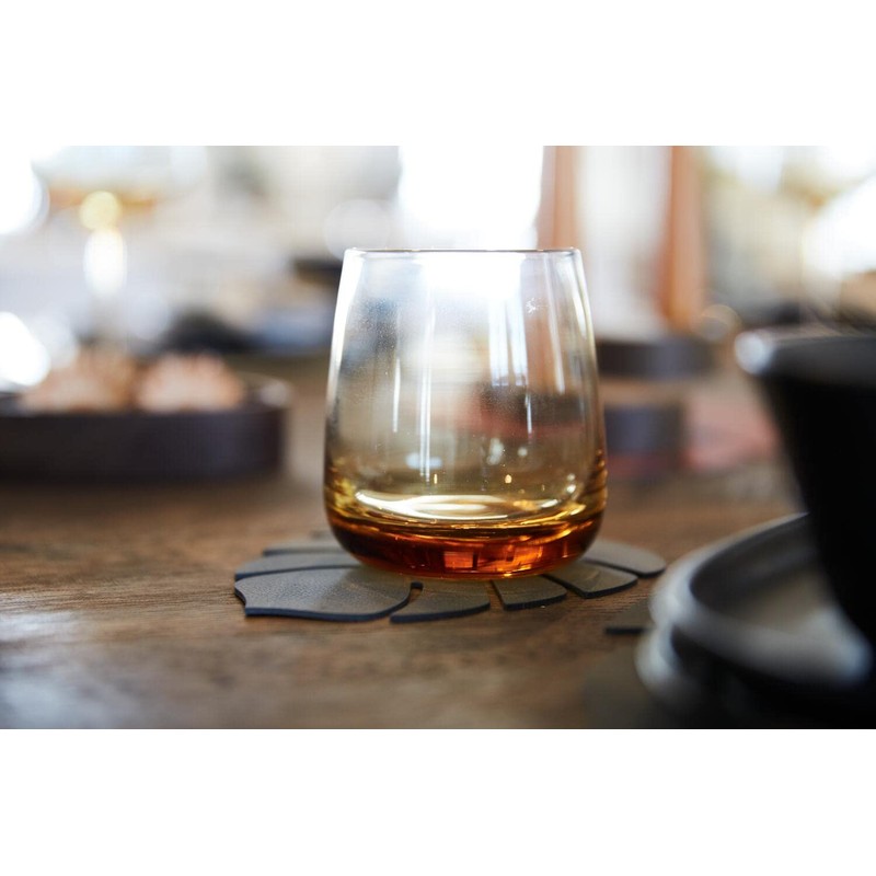 Lind DNA Monstera 989965 Glass Coaster Recycled Leather Nupo Dark