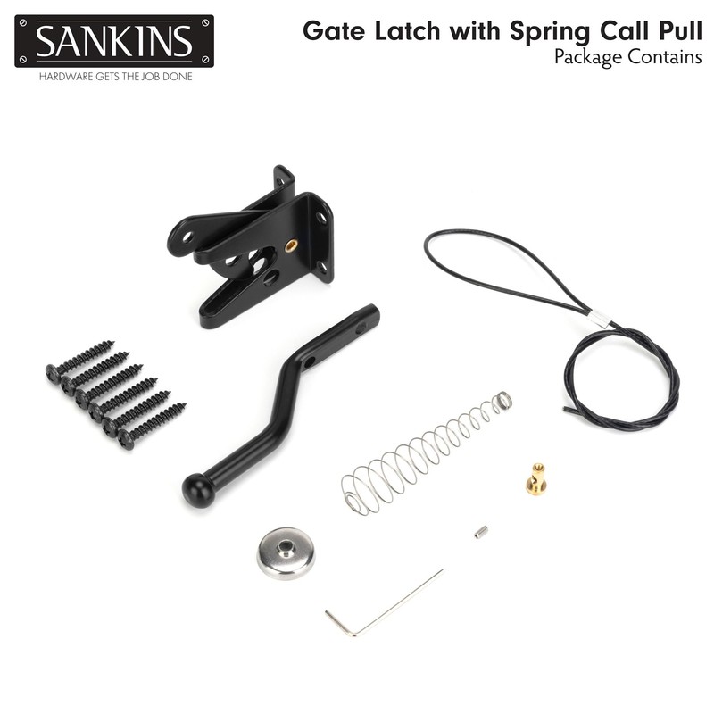SANKINS Self-Locking Gate Latch with Spring Cable Pull for Wooden