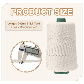 YELARXI Polyester Macrame Cord, 3mm x 219 Yards Polypropylene Macrame Cords Braided Craft Crochet Bag Rope Yarn Fit for DIY Wall Hangers Hats Purses Rug Knitter - (Beige)