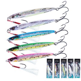 Goture Fishing Jigs, 60g Jig Fishing Lures with Assist Hook and Treble Hook, Vertical Jig Saltwater Freshwater, 5Pcs Fishing Jigging Spoon Lures, Speed Fast Fall Jig for Tuna,Salmon,Bass