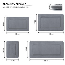 chakme Non-Slip Bath Mat, Bathroom Rug, Soft Bath Mat, Absorbent Bath Mat, Shower Mat, Foot Mat for Bathroom, Grey, 60 x 90 cm