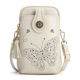 APHISON Crossbody Bag for Women, Small Cell Phone Purse, Mini Cute Shoulder Handbags with Shining Butterfly WHITE