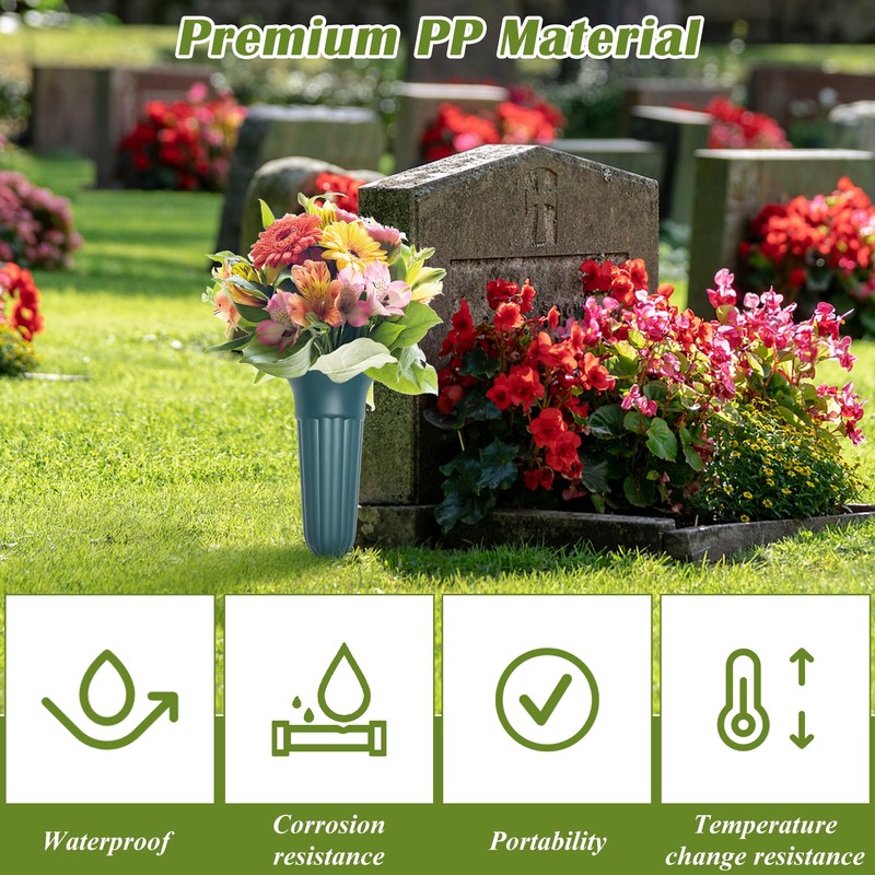 Zhaoyao 8Pcs Cemetery Vases for Grave, 4 Large and 4
