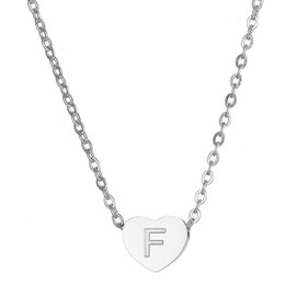 Collar Letra 26 Iniciales Colgante Collar Corazon Plata Acero Inoxidable Joyeria Mujer (F - Color Silver)