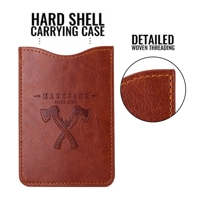 MANEJACK Wooden Beard Comb & Case, Dual Action Fine &