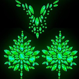Glow in The Dark Body Gems Stick on Luminous Body Jewery Glitter Women Makeup for Festival Party, 2-Pack