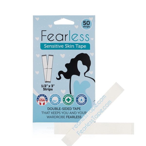 Fearless Tape - Sensitive Skin - Women's Double Sided Tape for Clothing and Body, Transparent Clear Color for All Skin Shades, 50 Count