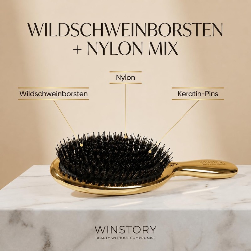 WinStory Extensions Hair Brush Gold for Bondings, Wefts and Clip-Ins