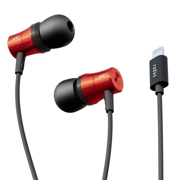 radius HP-NEL21R Earphones, In-Ear Type, Red, Remote Control / Microphone