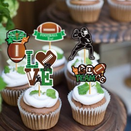 30Pcs Football Cupcake Toppers Football Birthday Party Decorations First Down Football Birthday Party Cupcake Topper Football Baby Shower Decorations Super Bowl Party Supplies