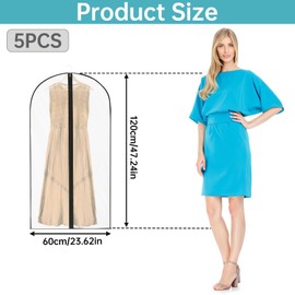 KJLEEN 5 Pcs Garment Bags 60x120cm Clothes Covers Protector Bags, Translucent Garment Covers with Zips, Waterproof Suit Covers for Men Women Hanging Clothes Wardrobe Storage & Travel （60 * 120CM）