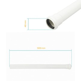 HT Pipe Waste Water Pipe with Sleeve Diameter 40 mm x 500 mm Length White PVC Duct Pipe Drain Pipe with Rubber Seal Sewer Pipe System Hot Water Chemical Resistance Waste Water Installation