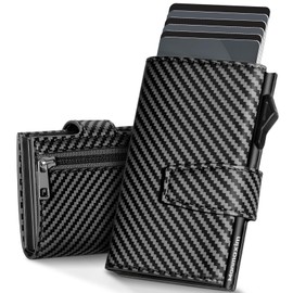 Manmaxim Geldbörse Herren, Pop up Karten Geldbeutel mit RFID Schutz, Intelligente Portmonee Herren Slim Wallet für 12 Karten & ID-Fenster, Smart Wallet mit Magnetverschluss, Kohlefaser Schwarz