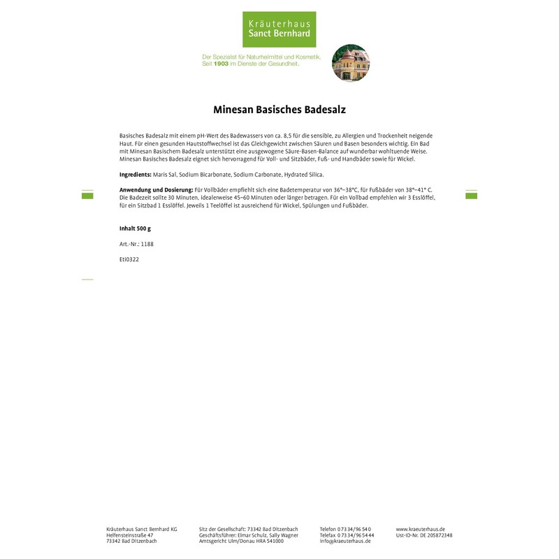 Sanct Bernhard Minesan Alkaline Bath Salt 500 g
