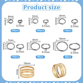 PH PandaHall 920 Pcs Split Rings Double Loop Jump Ring 4/5/6/7/8/10mm Iron for O Rings Keychain Holders Men Women Home Car Office Keys Attachment Jewelry Making Gunmetal