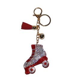 Popfizzy Red Roller Skate Keychain for Women and Girls, Rhinestone Purse Charm, Backpack Key Fob, Gift for Roller Skaters
