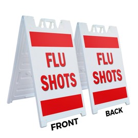 A-Frame Sidewalk Flu Shots 24" x 36" Double Sided A-Frame Sidewalk Sign, Includes 2 Plastic Inserts | Foldable Portable White Signicade Sandwich Board Signs