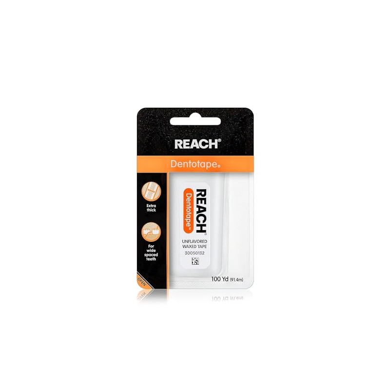 REACH Dentotape Waxed Tape, Unflavored 100 Yards, (Pack of 10)
