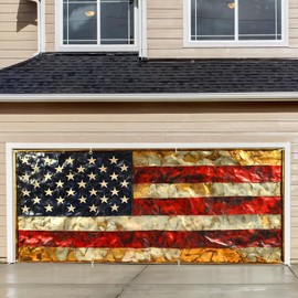 THISFIND 13×6 ft Flag Garage Door Banner with Eagle Rustic Weathered Polyurethane Door Mural, No Power Needed, Independence Day Indoor Outdoor Decor