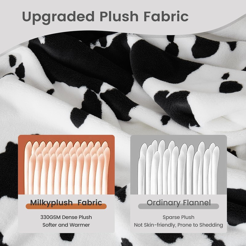 Cozy Bliss Cow Print Throw Blanket Non Shedding MilkyPlush™ Fleece