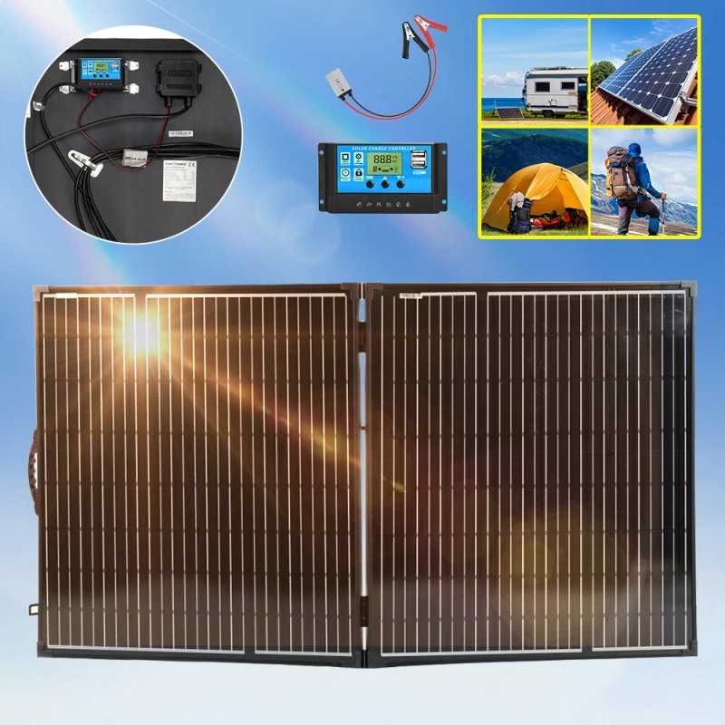 DUOERLAN 300W 12V Mono Foldable Solar Panel Suitcase w/30A Controller