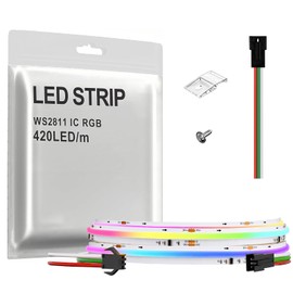 SPI COB RGB IC LED Light Strip FOB WS2811 Uniform Light with High Density, UL Listed Dream Colour Light Strip, DC24V, Gradient Strips (DC24V White PCB, 3.2ft 420LED/m)