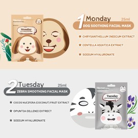 Sheet Face Masks Set, 7Pcs Face Masks Skincare, Fun Animal Printed Sheet Facial Masks, Face Mask Gift Sets for Teenage Girls Hydrating, Brightening, Soothing, Face Masks Beauty for All Skin Types