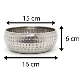 Carousel Home 15cm Stylish Silver Metal Kitchen Bowl | Round Stainless Steel Display Dish with Hammered Detail | Snack Bowl
