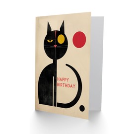Artery8 Birthday Card Abstract Midcentury Modern Cat Lover For Him Man Male Dad Brother Son Papa Grandad Greeting Card