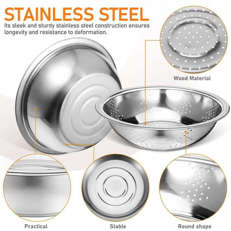 iplusmile Stainless Steel Drain Basket 10 Inch Colander Bowl Combo
