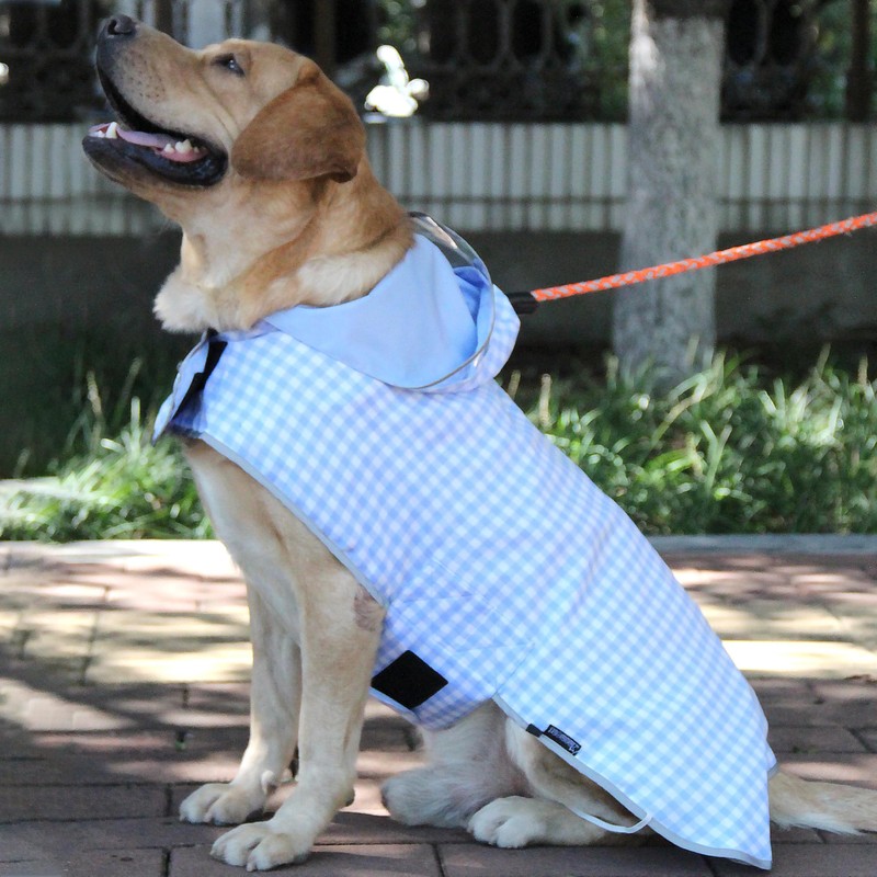 MAMORE Dog Raincoat, Reversible Waterproof Hooded Reflective Lattice Lining Double