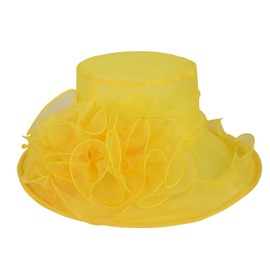 SHUIMUHUABEN Derby Hats for Women 2025 Equestrian Derby Tea Party Fascinators Wide Brim Yellow