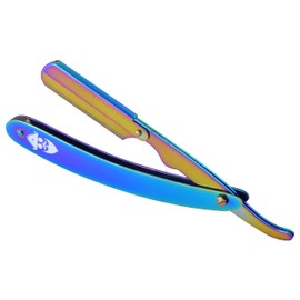 Pirates Cut Professional Barber Straight Edge Razor Safety with 100-Pack Derby Blades - 100 Percent Stainless Steel - Straight Edge Safety Razors - Pirates Cut Mens straight razor (Rainbow)