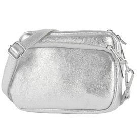 modamoda de - T231 Italian Leather Shoulder Bag Small, silver-metallic