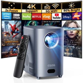 [Electric Focus] Mini Projector with 5G WiFi and Bluetooth, 4K Supported Outdoor Smart Projector, Portable Movie Projector with Zoom, Home Theater Projector for Phone/TV Stick/PC (Charcoal grey)