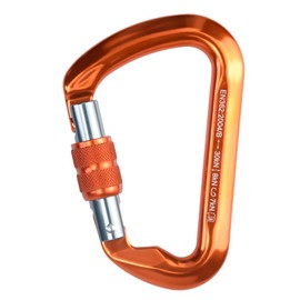 SEPEAK UIAA CE 30kN Locking Climbing Carabiner, Professional Heavy Duty Screwgate Clip for Outdoor Climbing, Mountaineering, Rappelling, Camping, Hiking, Large D Carabiner Hook/6744lb,4pc,Orange