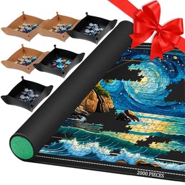 Pohxev Jigsaw Puzzle Mat Roll Up, Portable Saver Pad 48” x 31” Up to 2000 Pieces, Puzzles Matt Rollup with Non-Slip Rubber Bottom & Smooth Top. (6 Puzzle Sorting Trays & 1 Storage Bag)
