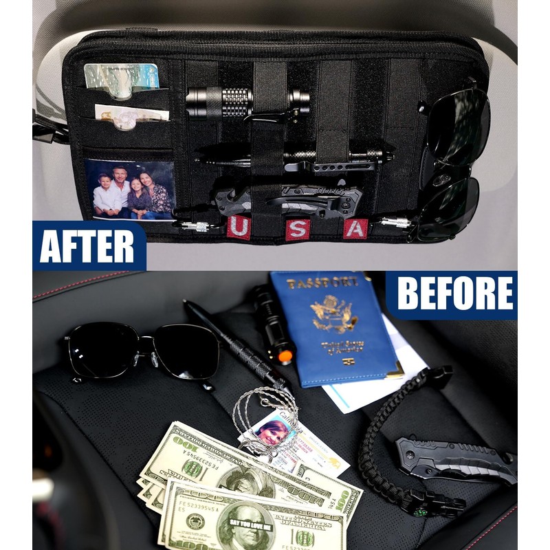 Semi-Rigid Car Sun Visor Organizer, Molle Panel Vehicle Storage with