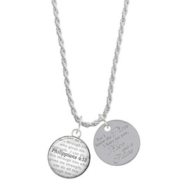 Delight Jewelry Silvertone Domed Philippians 4:13 For I Know the Plans I Have for You Charm Necklace, 20"+3"