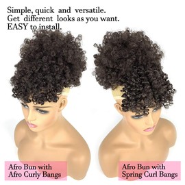 Afro Puff Drawstring Ponytail with 2 Bangs Afro High Puff Bun with Spring Curl Bangs and Afro Puff Bangs Clip in Hairpieces Pineapple Updo Ponytail with Bangs(2#）