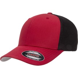 Flexfit Unisex Flexfit Trucker Mesh Fitted - 2-tone Cap, Red/Black, One Size UK