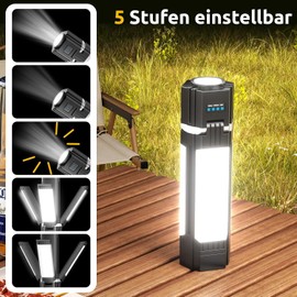 Linterna Led Recargable Camping,Lostrain Lampara de Mano Campamento 90 Grados Plegable 5 Modos de Iluminación,Luz para Acampar con Sos Ipx7 Impermeable para Senderismo Pescado Emergencia